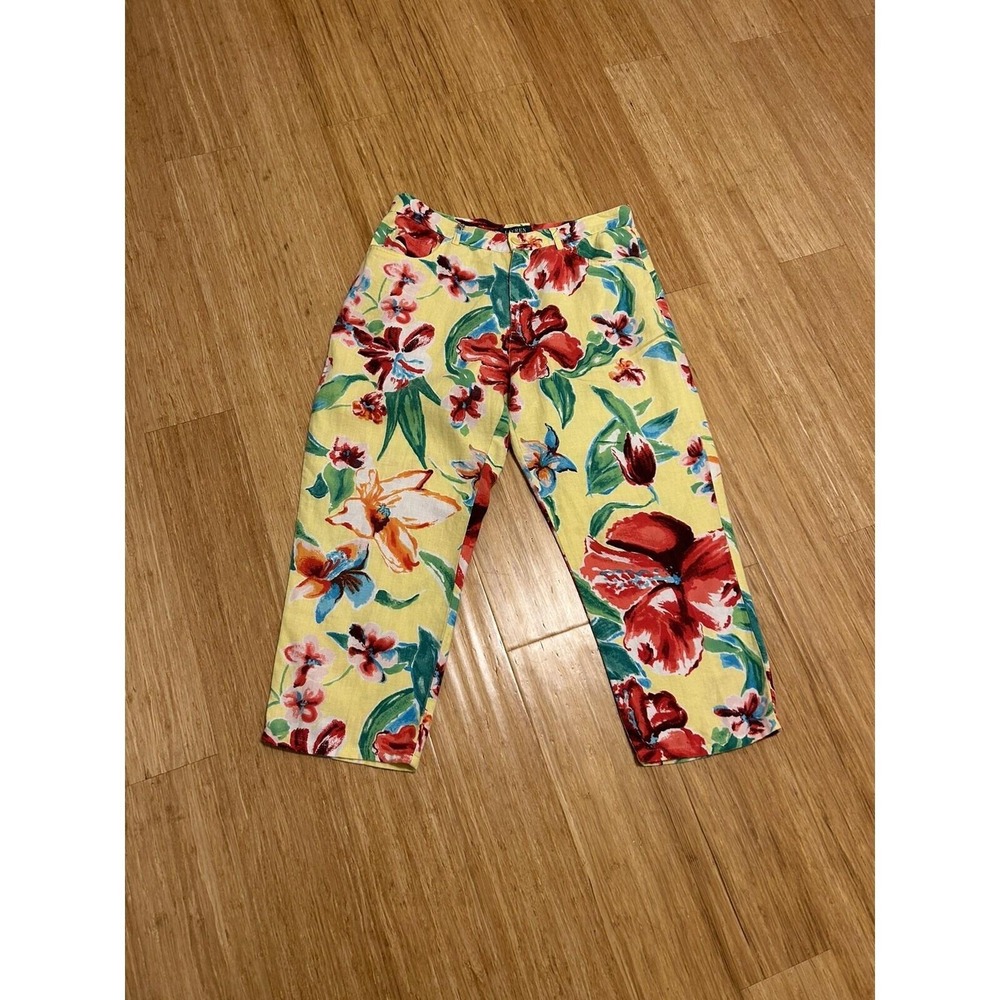 Lauren Ralph Lauren 12P vintage linen resort floral high waisted cropped pants - Picture 6 of 12